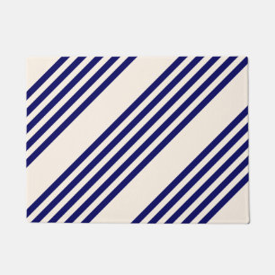 Navy blue en beige vijf strepen patroon deurmat