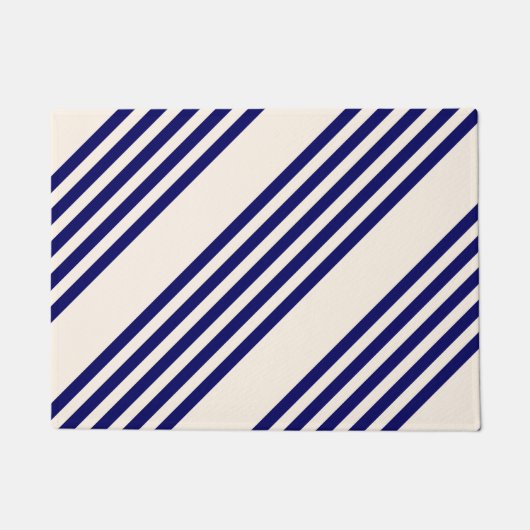 Navy blue en beige vijf strepen patroon deurmat (Voorkant)