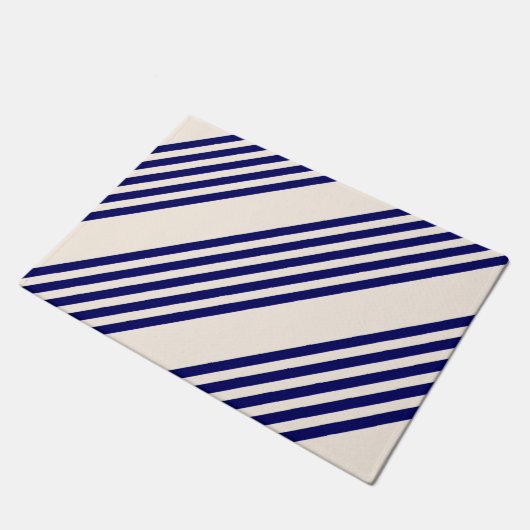 Navy blue en beige vijf strepen patroon deurmat (Schuin)