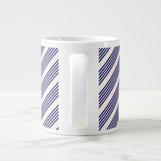 Navy blue en beige vijf strepen patroon grote koffiekop (Achterkant)