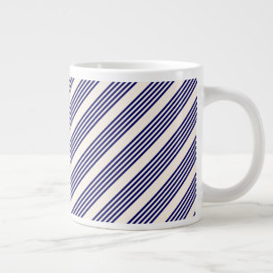 Navy blue en beige vijf strepen patroon grote koffiekop