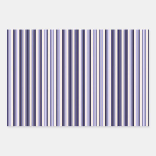 Navy blue en beige vijf strepen patroon inpakpapier vel (Voorkant 3)