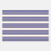 Navy blue en beige vijf strepen patroon inpakpapier vel (Voorkant)