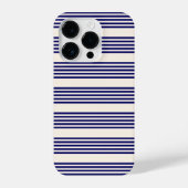 Navy blue en beige vijf strepen patroon iPhone hoesje (Achterkant)