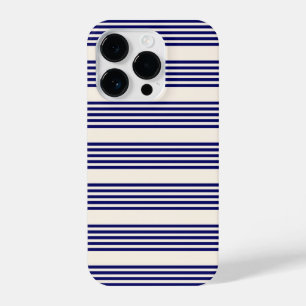 Navy blue en beige vijf strepen patroon iPhone 14 plus hoesje