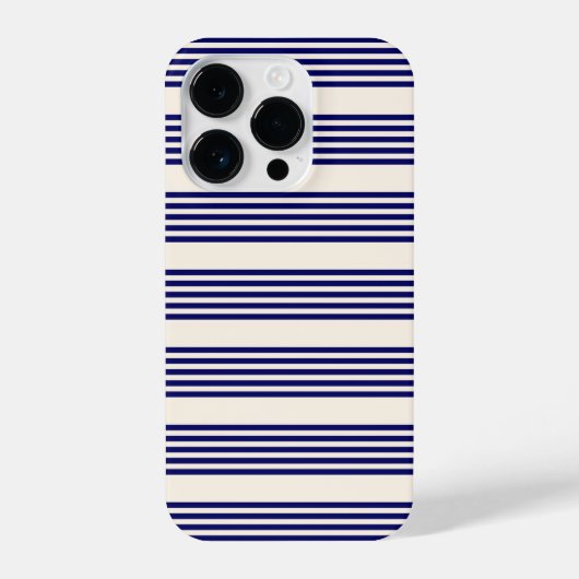 Navy blue en beige vijf strepen patroon iPhone hoesje (Achterkant)
