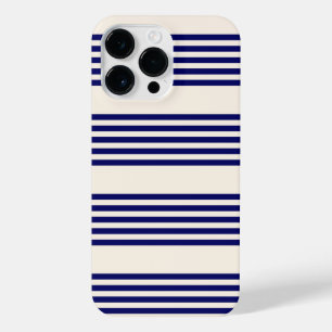 Navy blue en beige vijf strepen patroon iPhone 14 pro max hoesje