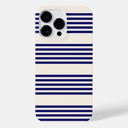 Navy blue en beige vijf strepen patroon iPhone hoesje (Achterkant)
