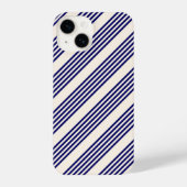 Navy blue en beige vijf strepen patroon iPhone hoesje (Achterkant)