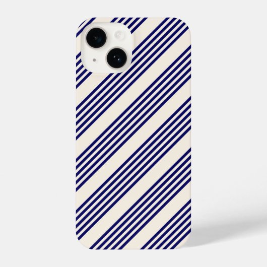 Navy blue en beige vijf strepen patroon iPhone hoesje (Achterkant)
