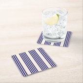Navy blue en beige vijf strepen patroon kartonnen onderzetters (Insitu)