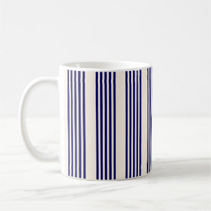 Navy blue en beige vijf strepen patroon koffiemok