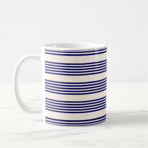 Navy blue en beige vijf strepen patroon koffiemok
