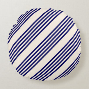 Navy blue en beige vijf strepen patroon rond kussen