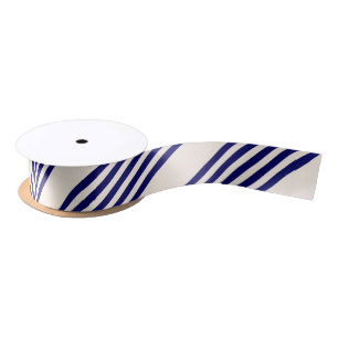 Navy blue en beige vijf strepen patroon satijnen lint