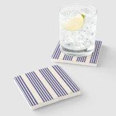 Navy blue en beige vijf strepen patroon stenen onderzetter (Zijkant)