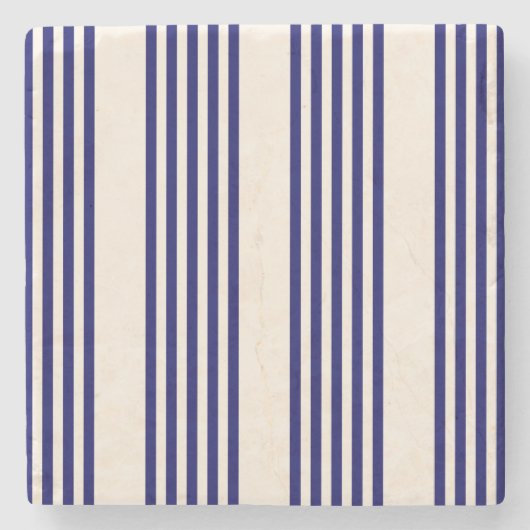 Navy blue en beige vijf strepen patroon stenen onderzetter (Voorkant)