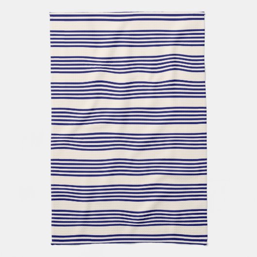 Navy blue en beige vijf strepen patroon theedoek (Verticaal)