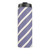 Navy blue en beige vijf strepen patroon thermosbeker (Voorkant)