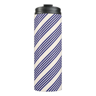 Navy blue en beige vijf strepen patroon thermosbeker