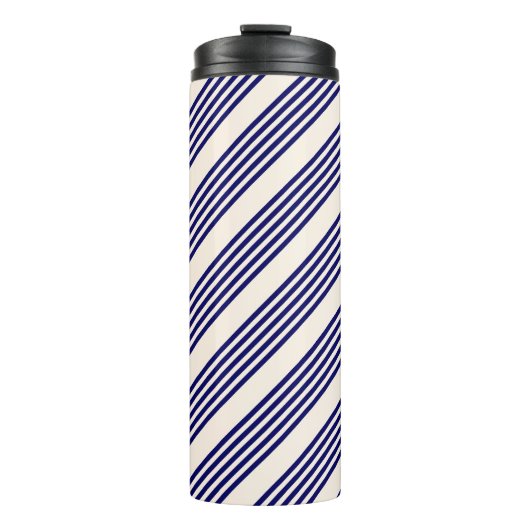 Navy blue en beige vijf strepen patroon thermosbeker (Voorkant)