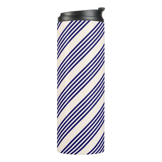 Navy blue en beige vijf strepen patroon thermosbeker (Gedraaid links)