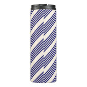 Navy blue en beige vijf strepen patroon thermosbeker (Achterkant)