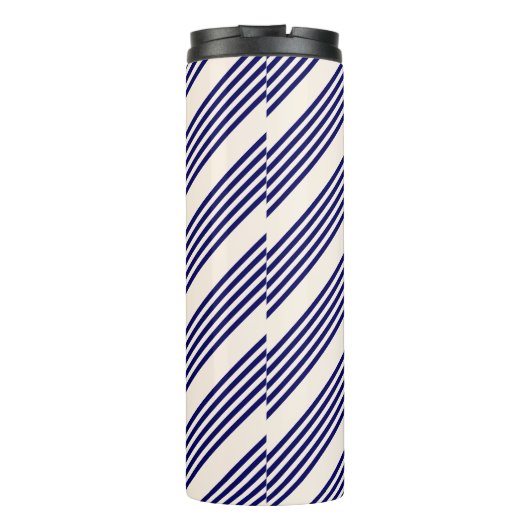 Navy blue en beige vijf strepen patroon thermosbeker (Achterkant)