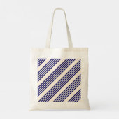 Navy blue en beige vijf strepen patroon tote bag (Achterkant)