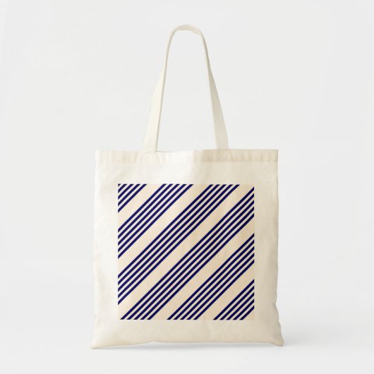 Navy blue en beige vijf strepen patroon tote bag (Voorkant)