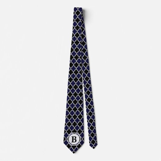 Navy Blue en Black Custom Monogram Initiaal Stropd Stropdas (Voorkant)