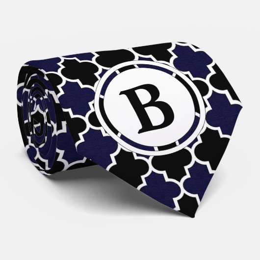 Navy Blue en Black Custom Monogram Initiaal Stropd Stropdas (Opgerold)