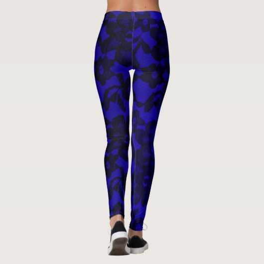 Navy Blue en Black Elegant Lace Spandex Leggings (Achterkant)