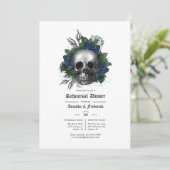 Navy Blue en Black Floral gothic Rehearsal Dinner Kaart (Staand voorkant)