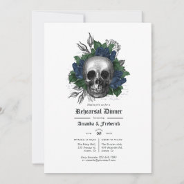 Navy Blue en Black Floral gothic Rehearsal Dinner Kaart