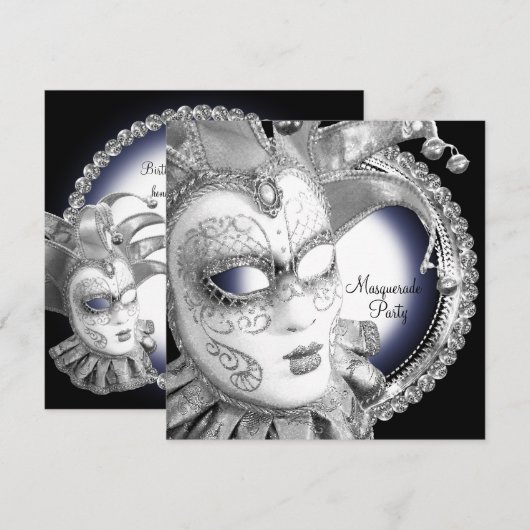 Navy Blue en Black Masquerade Party Uitnodigingen (Voorkant / Achterkant)