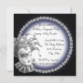 Navy Blue en Black Masquerade Party Uitnodigingen (Achterkant)