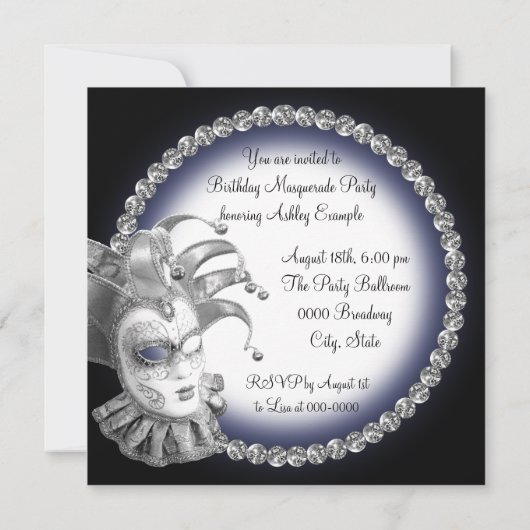 Navy Blue en Black Masquerade Party Uitnodigingen (Achterkant)