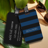 Navy Blue en Black Rugby Stripes met aangepaste na Bagagelabel