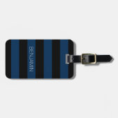 Navy Blue en Black Rugby Stripes met aangepaste na Bagagelabel (Voorkant horizontaal)