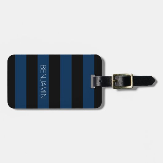 Navy Blue en Black Rugby Stripes met aangepaste na Bagagelabel (Voorkant horizontaal)