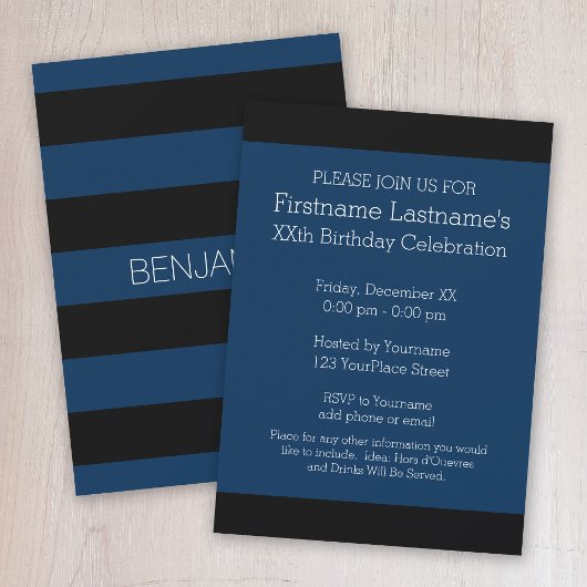 Navy Blue en Black Rugby Stripes met aangepaste na Kaart