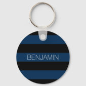 Navy Blue en Black Rugby Stripes met aangepaste na Sleutelhanger (Voorkant)