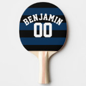 Navy Blue en Black Rugby Stripes Name Number Tafeltennisbatje (Voorkant)