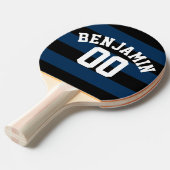Navy Blue en Black Rugby Stripes Name Number Tafeltennisbatje (Voorkant Gekanteld)