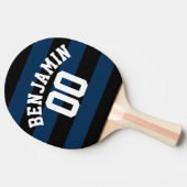 Navy Blue en Black Rugby Stripes Name Number Tafeltennisbatje (Zijkant)