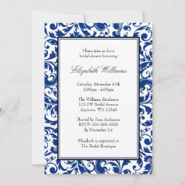 Navy Blue en Black Swirl Damask Vrijgezellenfeest Kaart
