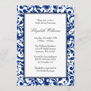 Navy Blue en Black Swirl Damask Vrijgezellenfeest Kaart