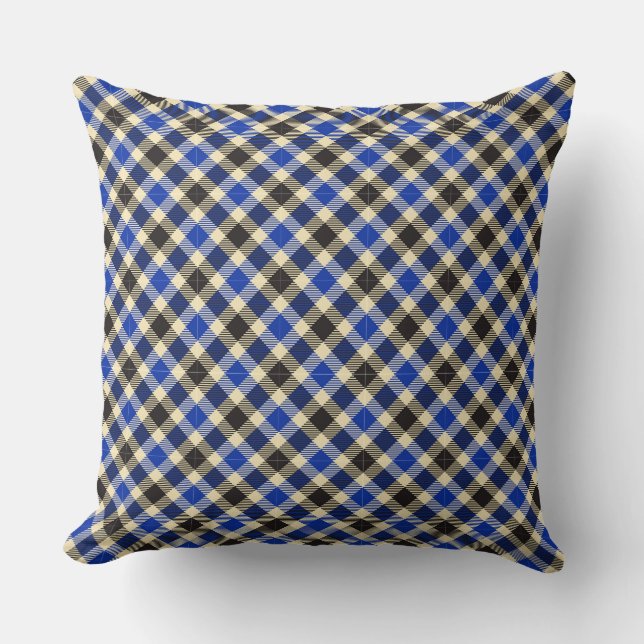 Navy Blue en Black Tartan Pset 2 Square Pillow Kussen (Voorkant)