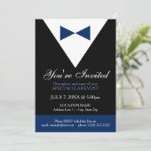 Navy Blue en Black Tux Invitation, Modern Kaart (Staand voorkant)